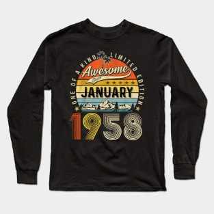 Awesome Since January 1958 Vintage 65th Birthday Long Sleeve T-Shirt